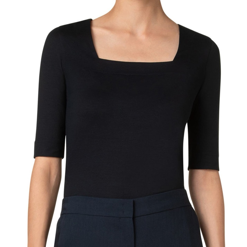 Akris punto square neck cotton top size 10 black